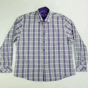 Zagiri 2XL Men's Purple White Green Blue Plaid Embroidered Logo Cotton Shirt